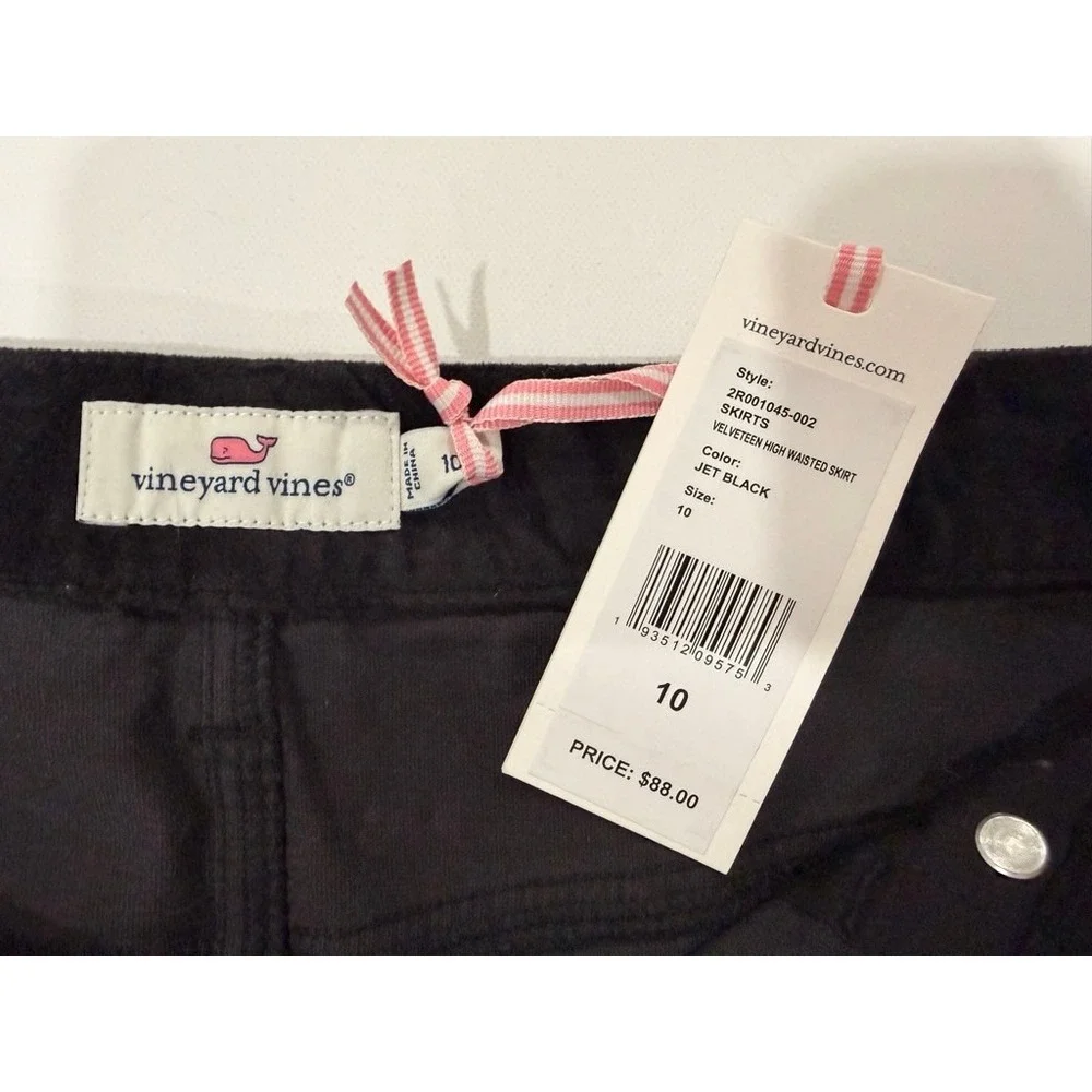 Vineyard Vines Velveteen High Waisted Skirt Jet Black Size 10‎ NWT